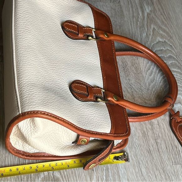 VTG 90s Liz Claiborne Leather Rolled Dual Handle Cream Pebbled Leather brown Bag - Picture 13 of 15